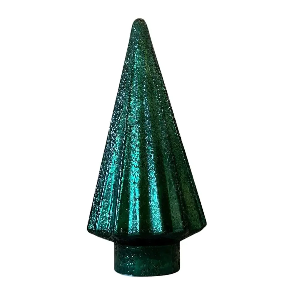 Illuminated Glass Christmas Tree 14.5in Iridescent GREEN Chic Holiday Decor New